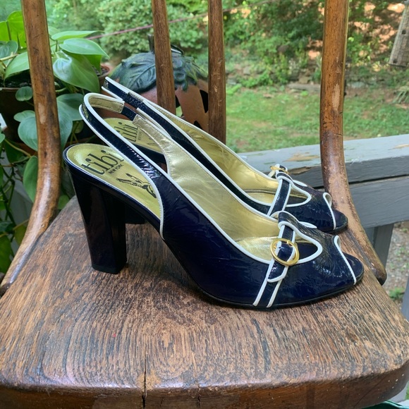 TIBI Navy & White Peep-toe Slingbacks - Picture 13 of 13